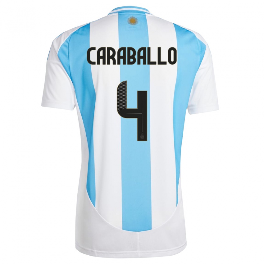 Hombre Camiseta Argentina Brian Caraballo #4 Blanco Azul 1ª Equipación 24-26 La Camisa México