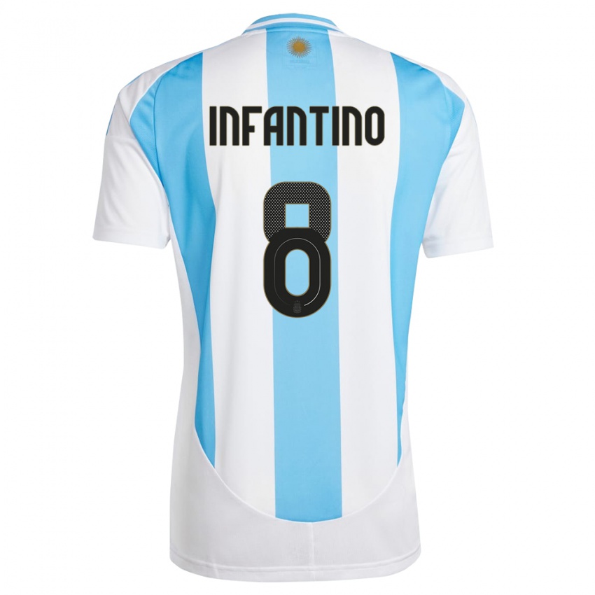 Hombre Camiseta Argentina Gino Infantino #8 Blanco Azul 1ª Equipación 24-26 La Camisa México