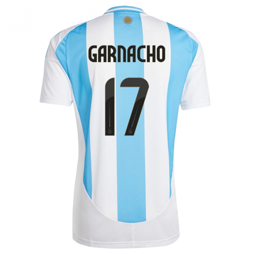 Hombre Camiseta Argentina Alejandro Garnacho #17 Blanco Azul 1ª Equipación 24-26 La Camisa México