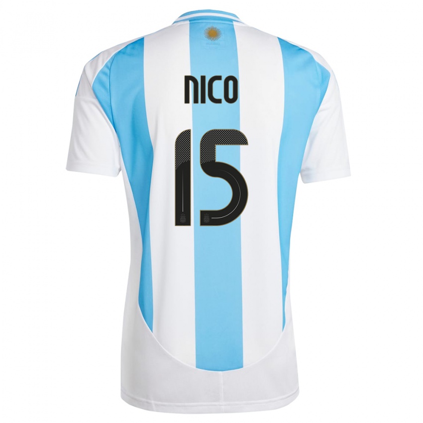 Hombre Camiseta Argentina Nico #15 Blanco Azul 1ª Equipación 24-26 La Camisa México