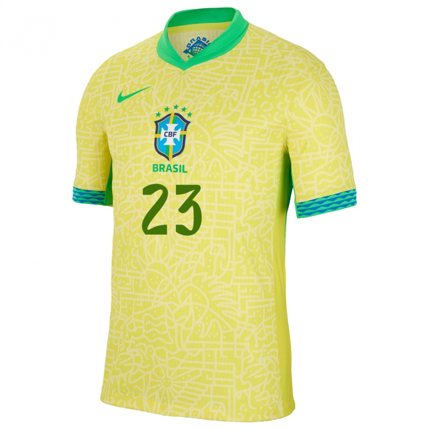 Hombre Camiseta Brasil Matheus Nascimento #23 Amarillo 1ª Equipación 24-26 La Camisa México