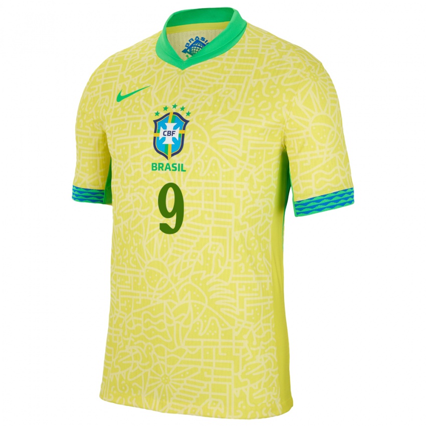 Hombre Camiseta Brasil Marcos Leonardo #9 Amarillo 1ª Equipación 24-26 La Camisa México