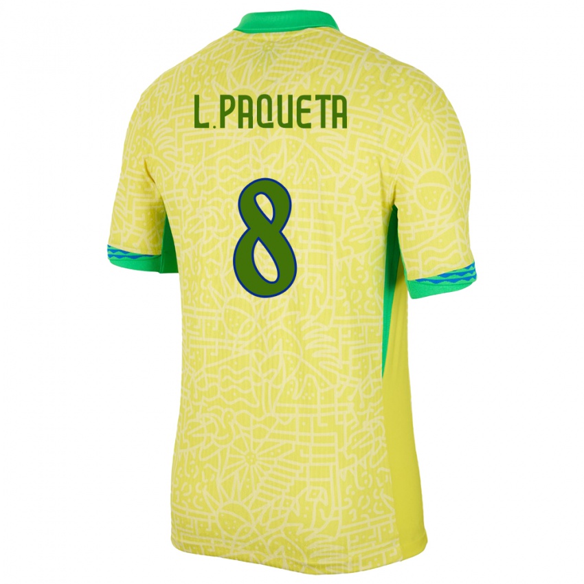 Hombre Camiseta Brasil Lucas Paqueta #8 Amarillo 1ª Equipación 24-26 La Camisa México