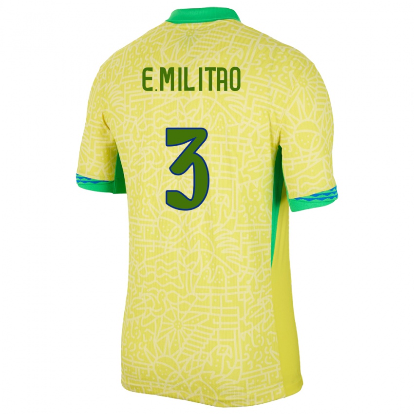 Hombre Camiseta Brasil Eder Militao #3 Amarillo 1ª Equipación 24-26 La Camisa México