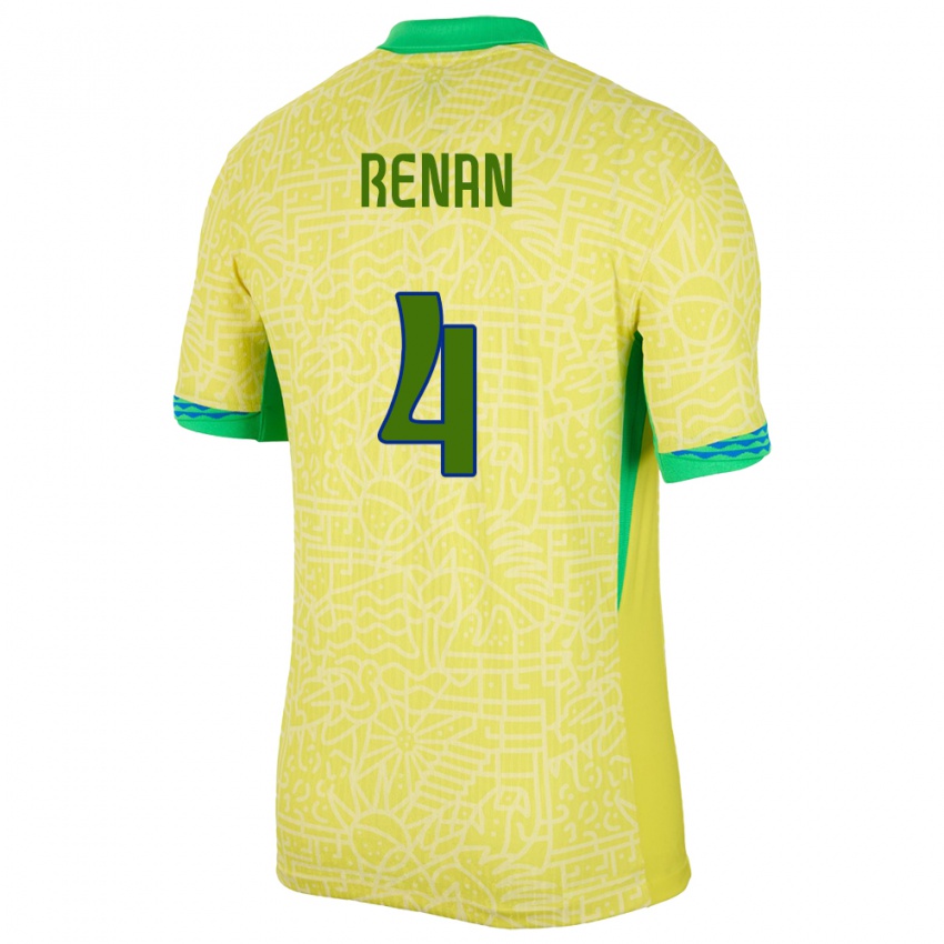 Hombre Camiseta Brasil Robert Renan #4 Amarillo 1ª Equipación 24-26 La Camisa México