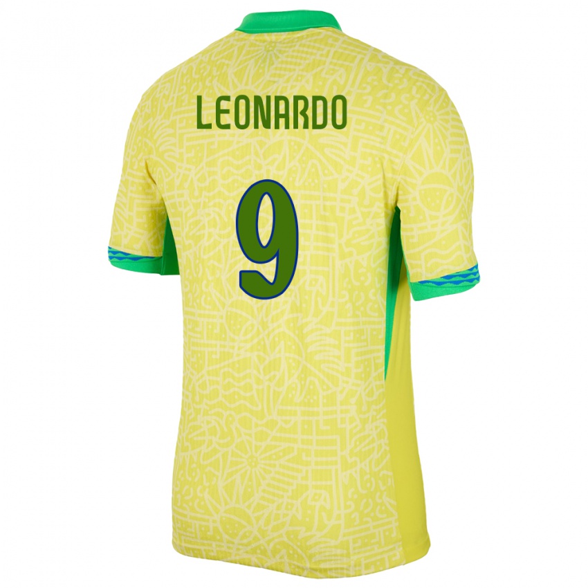 Hombre Camiseta Brasil Marcos Leonardo #9 Amarillo 1ª Equipación 24-26 La Camisa México