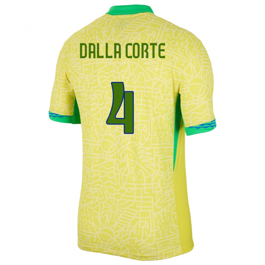 Hombre Camiseta Brasil Joao Dalla Corte #4 Amarillo 1ª Equipación 24-26 La Camisa México