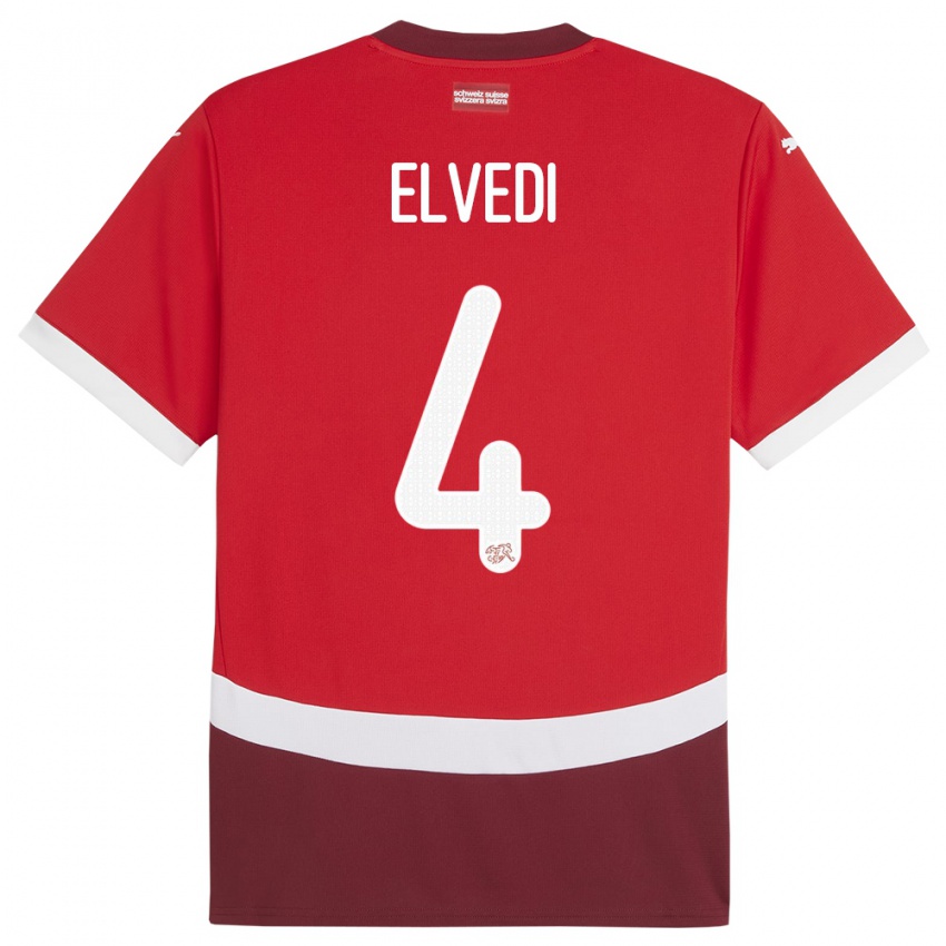 Hombre Camiseta Suiza Nico Elvedi #4 Rojo 1ª Equipación 24-26 La Camisa México