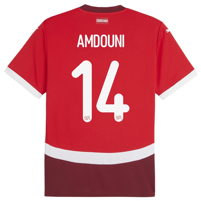 Hombre Camiseta Suiza Mohamed Zeki Amdouni #14 Rojo 1ª Equipación 24-26 La Camisa México