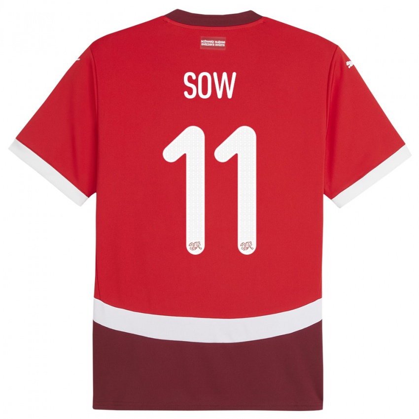 Hombre Camiseta Suiza Coumba Sow #11 Rojo 1ª Equipación 24-26 La Camisa México