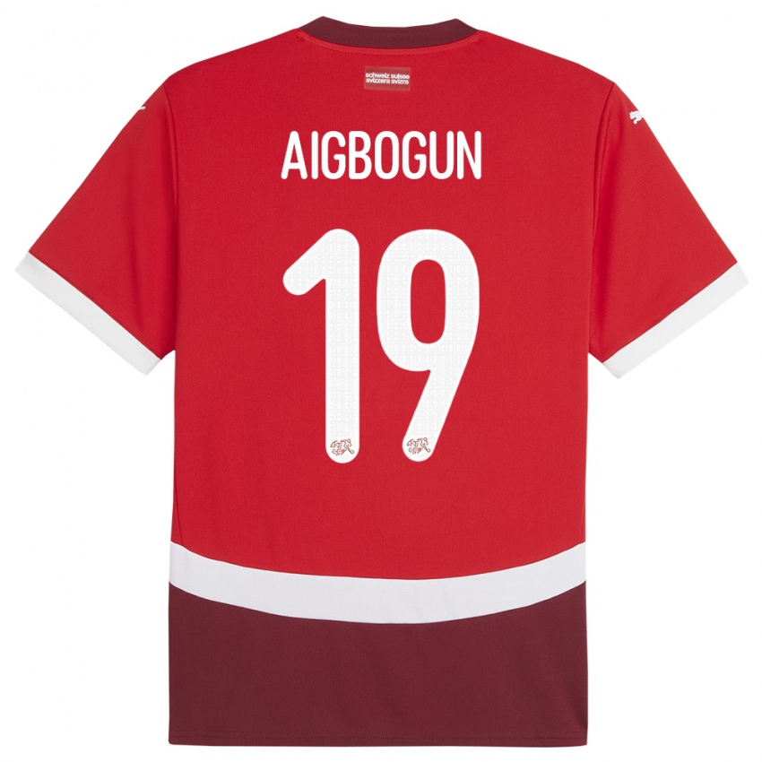 Hombre Camiseta Suiza Eseosa Aigbogun #19 Rojo 1ª Equipación 24-26 La Camisa México