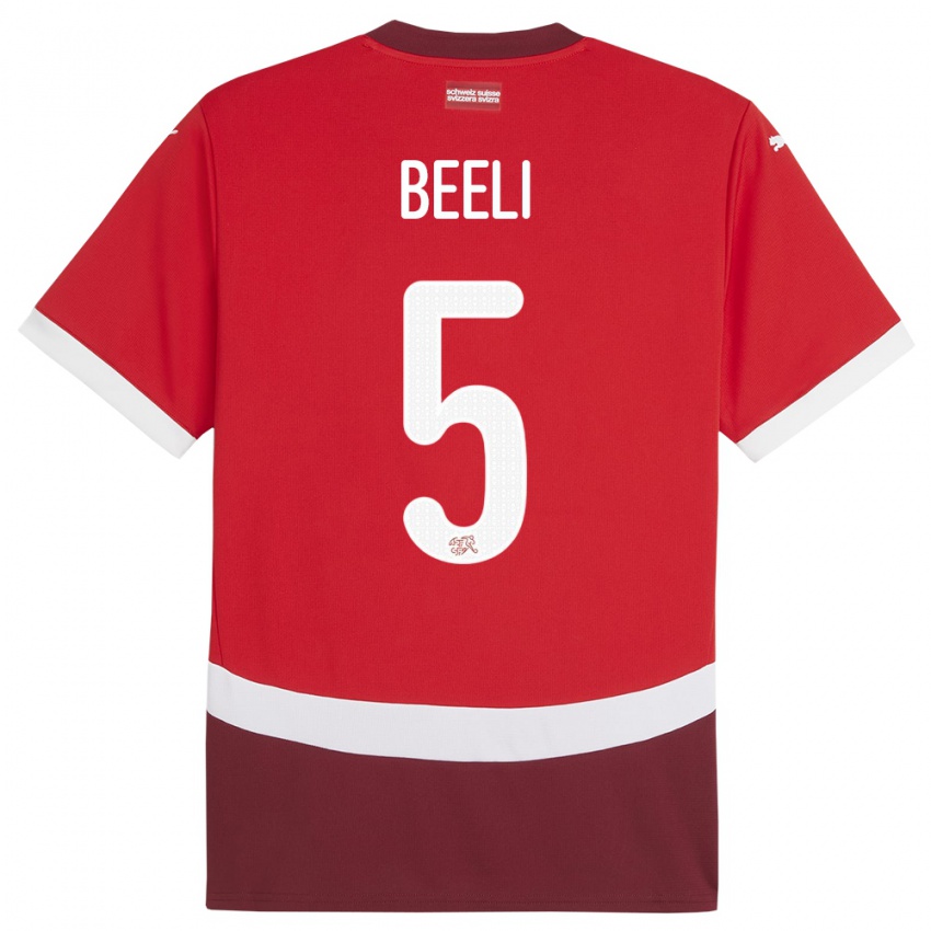 Hombre Camiseta Suiza Mischa Beeli #5 Rojo 1ª Equipación 24-26 La Camisa México