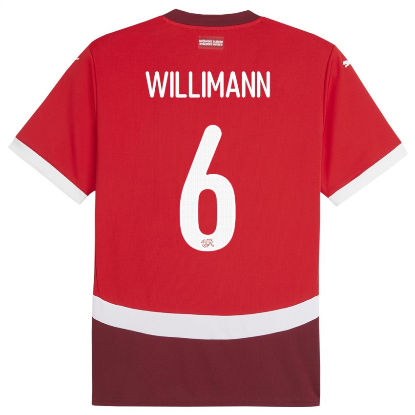 Hombre Camiseta Suiza Mauricio Willimann #6 Rojo 1ª Equipación 24-26 La Camisa México