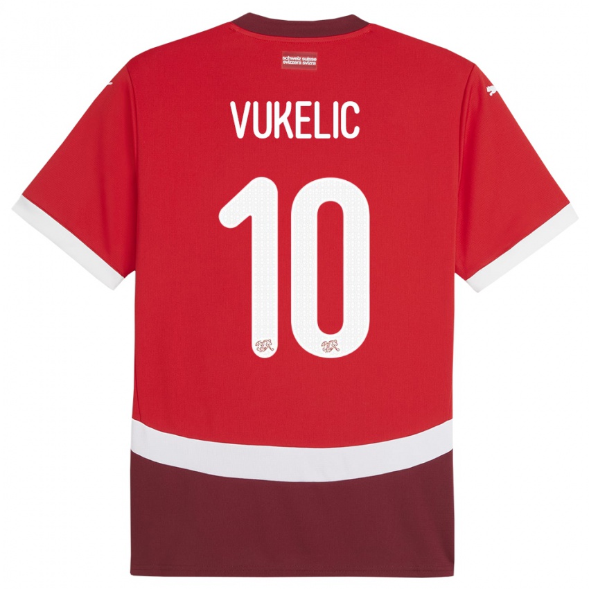 Hombre Camiseta Suiza Mile Vukelic #10 Rojo 1ª Equipación 24-26 La Camisa México