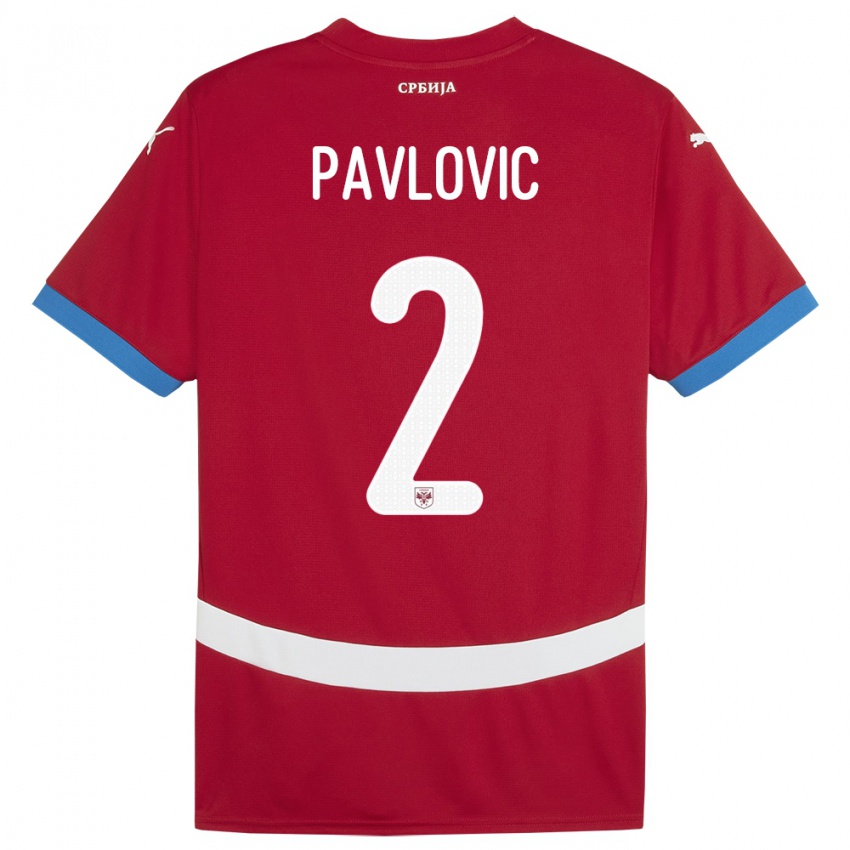 Hombre Camiseta Serbia Strahinja Pavlovic #2 Rojo 1ª Equipación 24-26 La Camisa México
