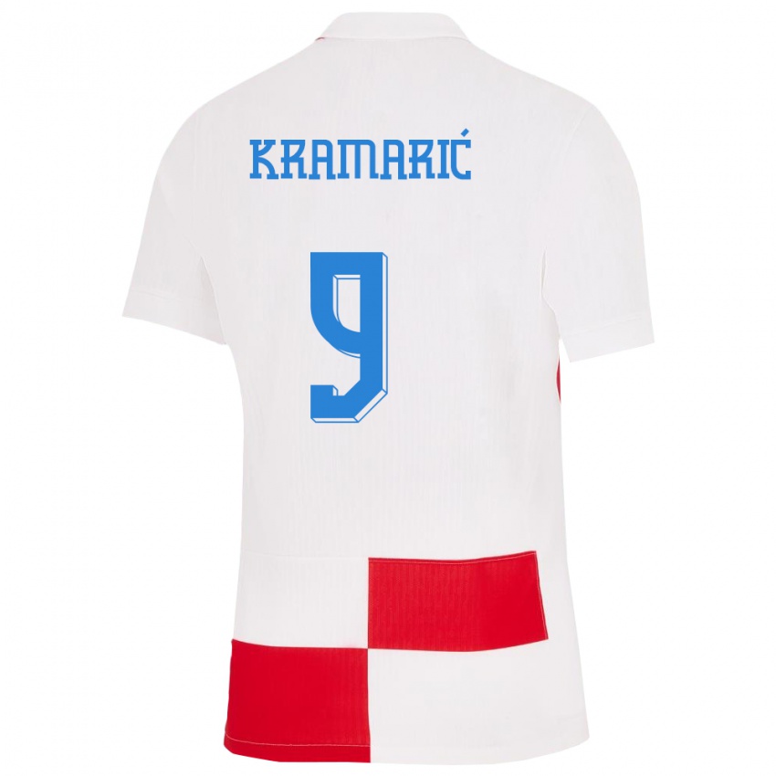 Hombre Camiseta Croacia Andrej Kramaric #9 Blanco Rojo 1ª Equipación 24-26 La Camisa México