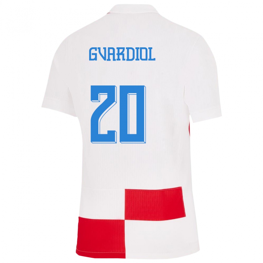 Hombre Camiseta Croacia Josko Gvardiol #20 Blanco Rojo 1ª Equipación 24-26 La Camisa México