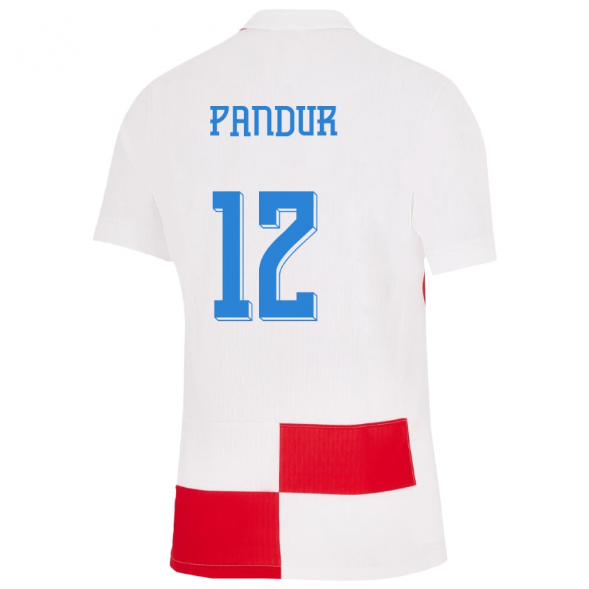 Hombre Camiseta Croacia Ivor Pandur #12 Blanco Rojo 1ª Equipación 24-26 La Camisa México