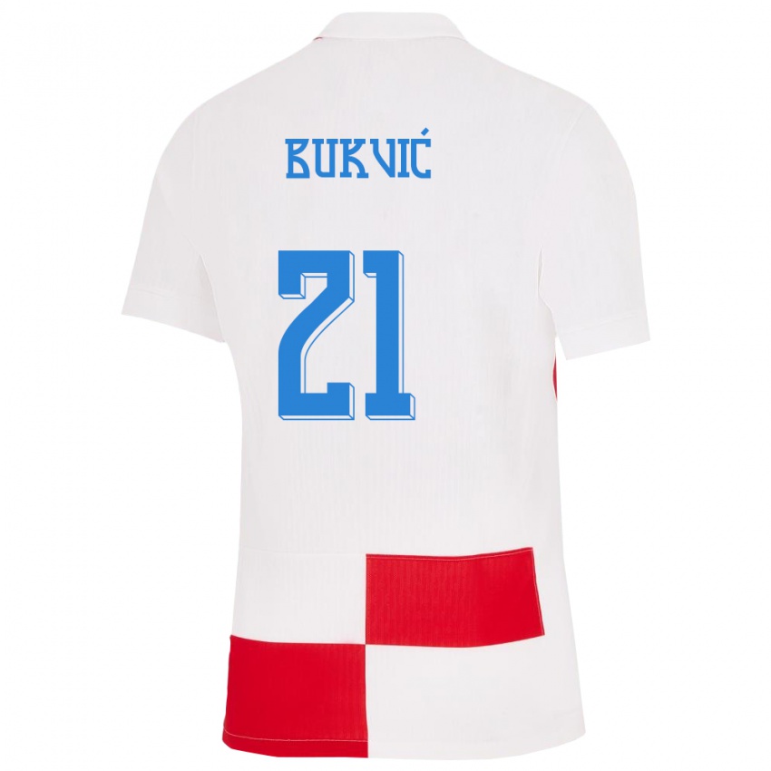 Hombre Camiseta Croacia Domagoj Bukvic #21 Blanco Rojo 1ª Equipación 24-26 La Camisa México