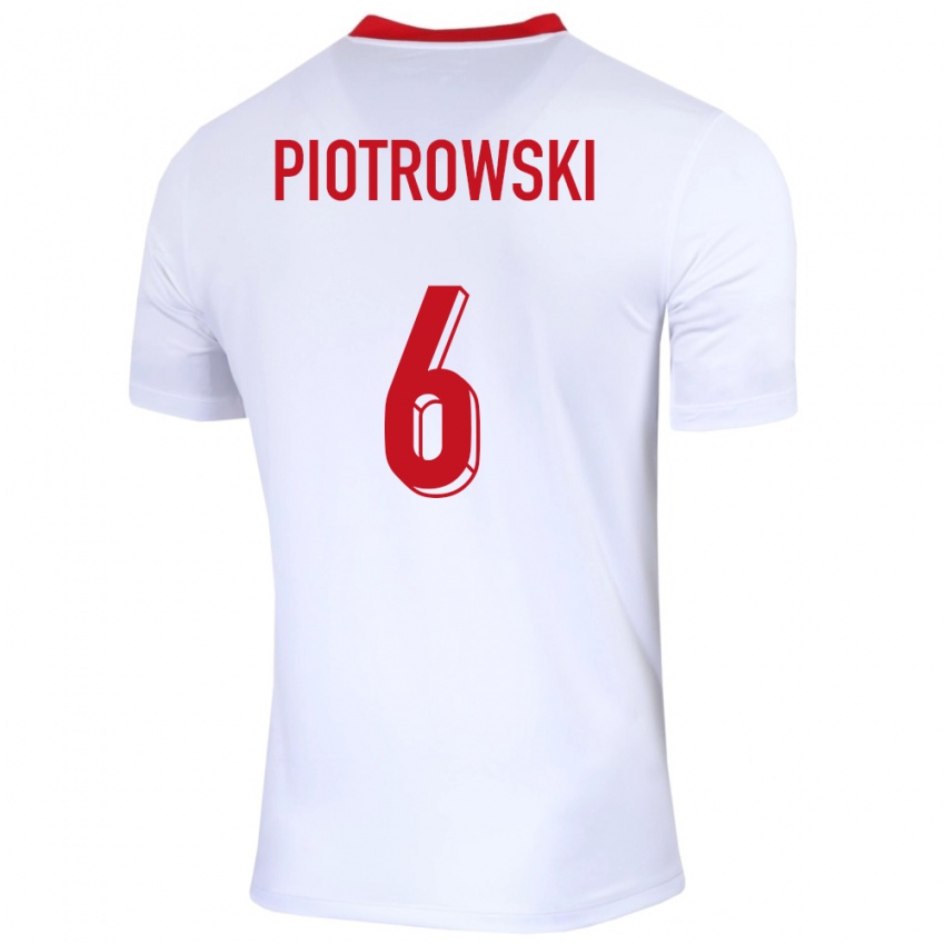 Hombre Camiseta Polonia Jakub Piotrowski #6 Blanco 1ª Equipación 24-26 La Camisa México