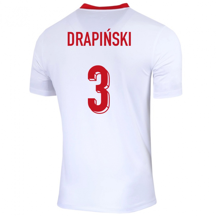 Hombre Camiseta Polonia Igor Drapinski #3 Blanco 1ª Equipación 24-26 La Camisa México