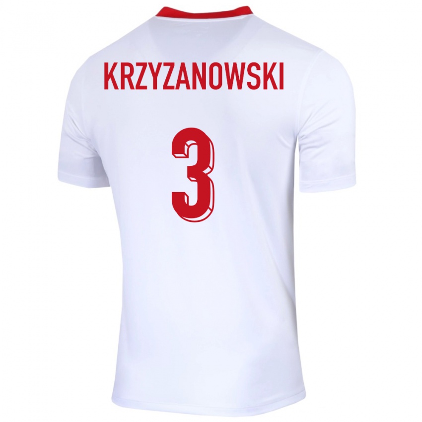 Hombre Camiseta Polonia Jakub Krzyzanowski #3 Blanco 1ª Equipación 24-26 La Camisa México