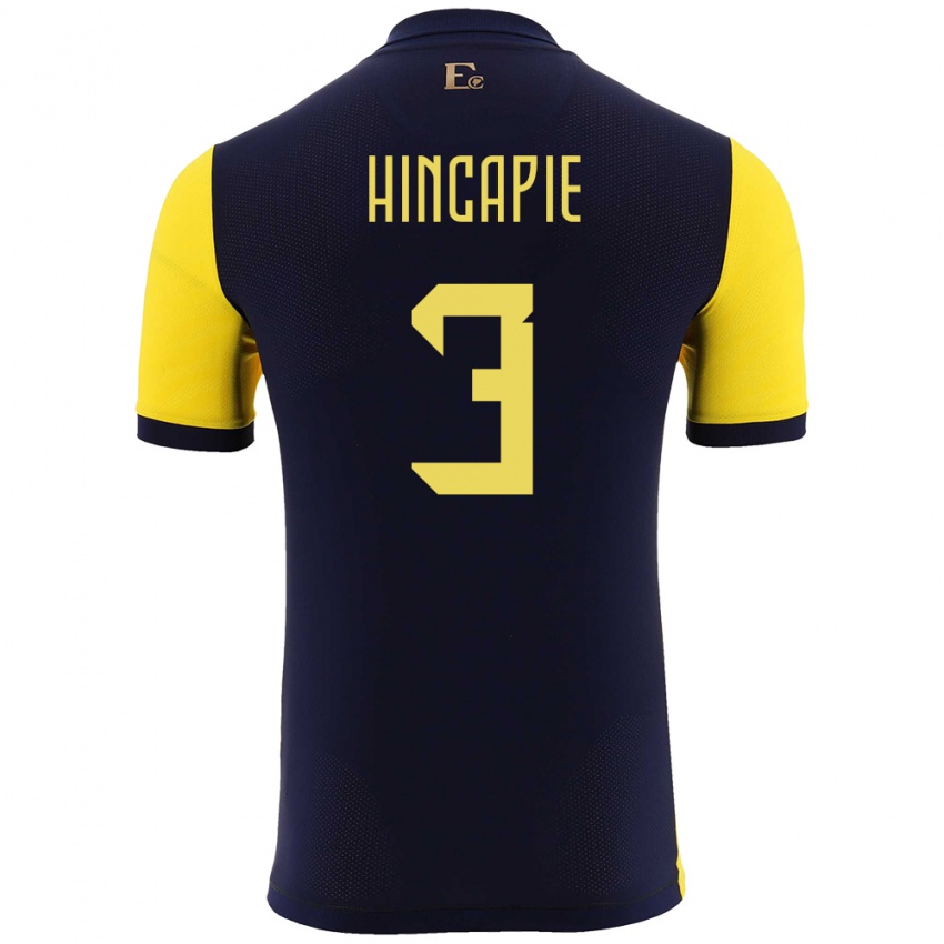 Hombre Camiseta Ecuador Piero Hincapie #3 Amarillo 1ª Equipación 24-26 La Camisa México