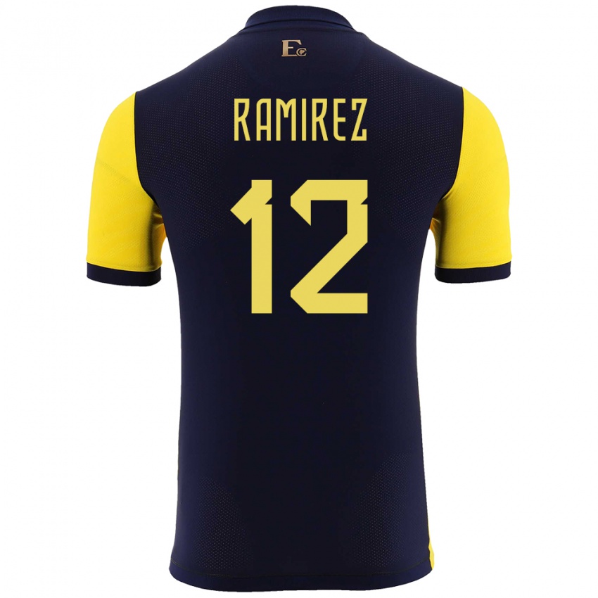 Hombre Camiseta Ecuador Moises Ramirez #12 Amarillo 1ª Equipación 24-26 La Camisa México