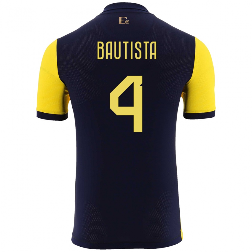 Hombre Camiseta Ecuador Davis Bautista #4 Amarillo 1ª Equipación 24-26 La Camisa México