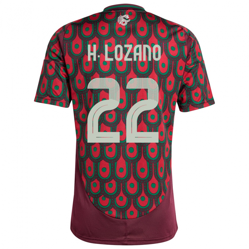 Hombre Camiseta México Hirving Lozano #22 Granate 1ª Equipación 24-26 La Camisa México