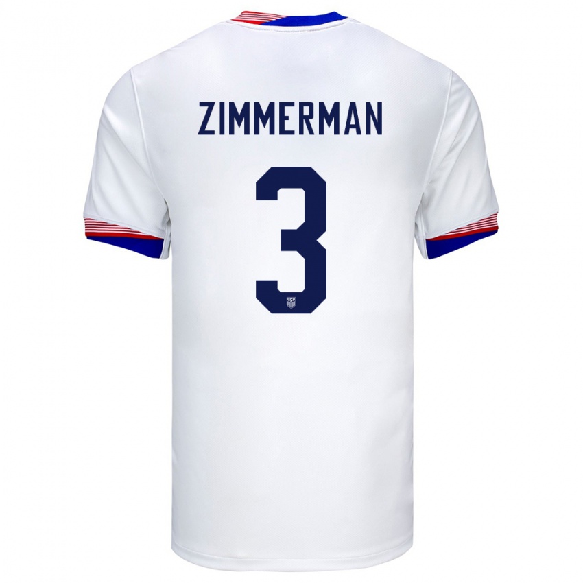 Hombre Camiseta Estados Unidos Walker Zimmerman #3 Blanco 1ª Equipación 24-26 La Camisa México