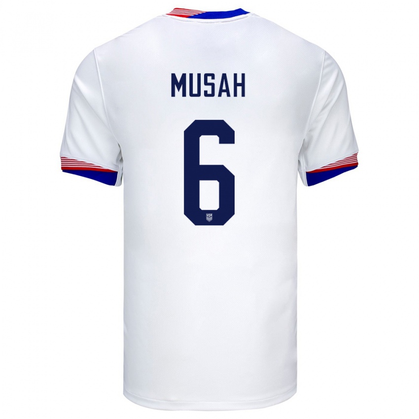 Hombre Camiseta Estados Unidos Yunus Musah #6 Blanco 1ª Equipación 24-26 La Camisa México