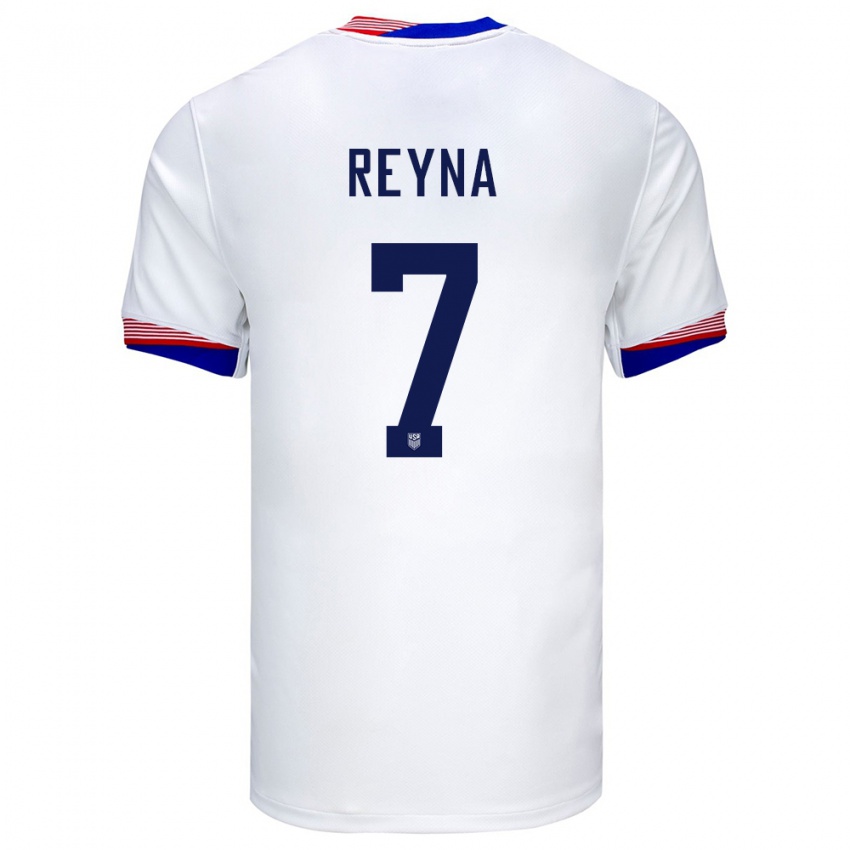 Hombre Camiseta Estados Unidos Giovanni Reyna #7 Blanco 1ª Equipación 24-26 La Camisa México