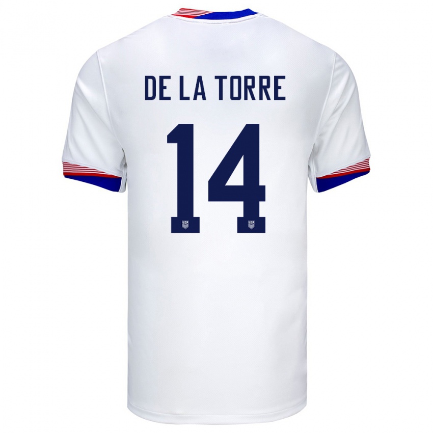 Hombre Camiseta Estados Unidos Luca De La Torre #14 Blanco 1ª Equipación 24-26 La Camisa México