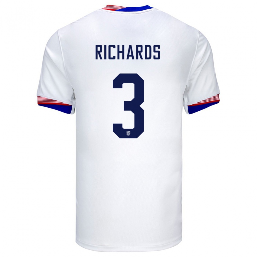 Hombre Camiseta Estados Unidos Chris Richards #3 Blanco 1ª Equipación 24-26 La Camisa México