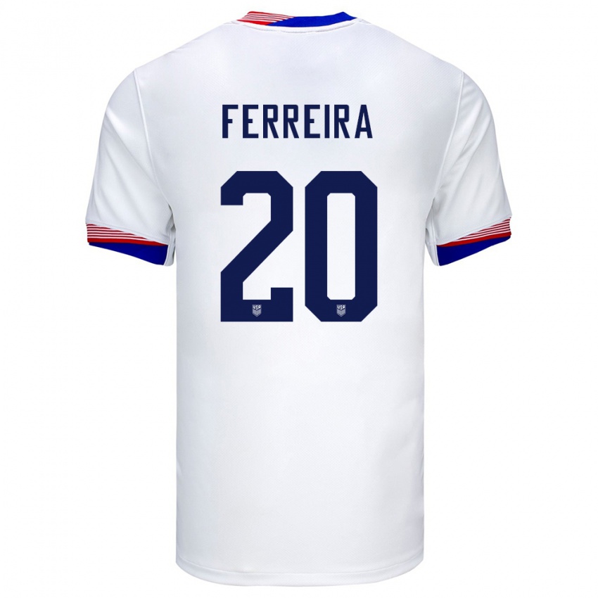 Hombre Camiseta Estados Unidos Jesus Ferreira #20 Blanco 1ª Equipación 24-26 La Camisa México