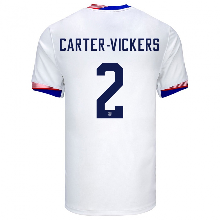 Hombre Camiseta Estados Unidos Cameron Carter-Vickers #2 Blanco 1ª Equipación 24-26 La Camisa México