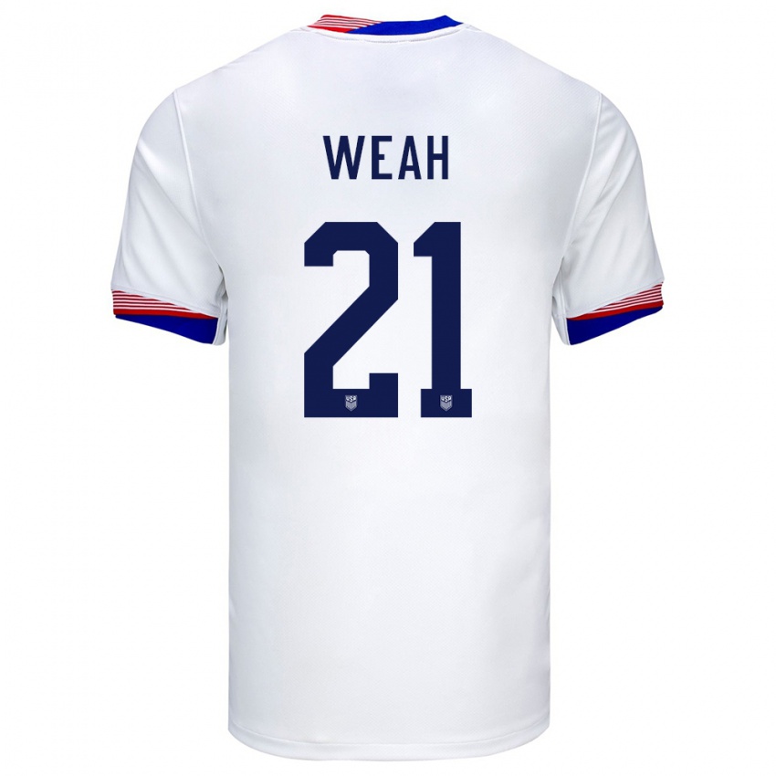 Hombre Camiseta Estados Unidos Timothy Weah #21 Blanco 1ª Equipación 24-26 La Camisa México