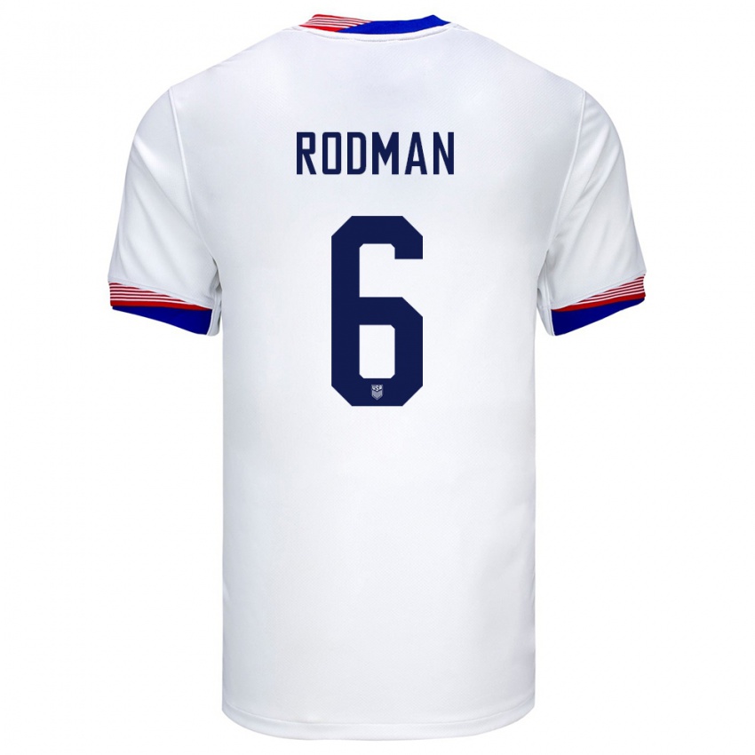 Hombre Camiseta Estados Unidos Trinity Rodman #6 Blanco 1ª Equipación 24-26 La Camisa México