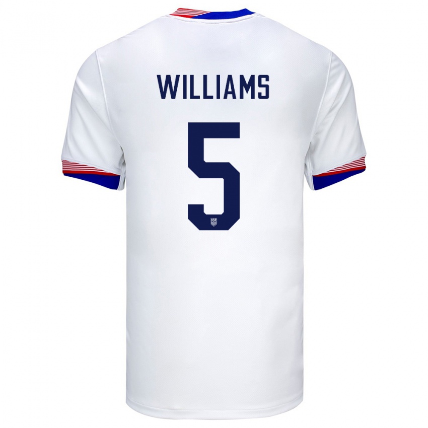 Hombre Camiseta Estados Unidos Thomas Williams #5 Blanco 1ª Equipación 24-26 La Camisa México