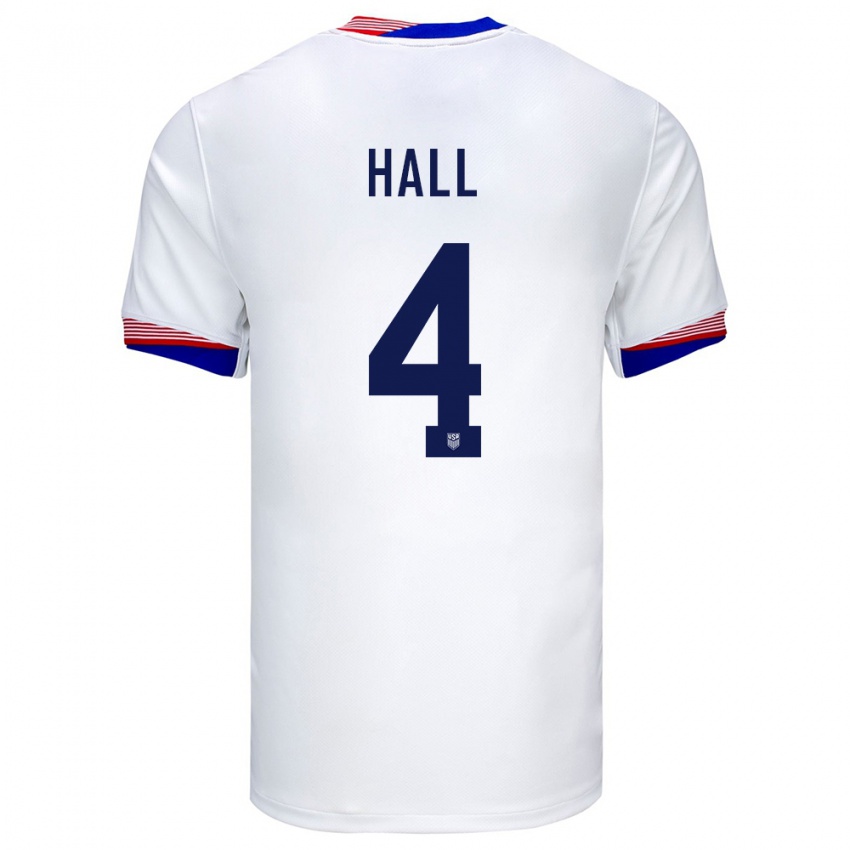 Hombre Camiseta Estados Unidos Tyler Hall #4 Blanco 1ª Equipación 24-26 La Camisa México