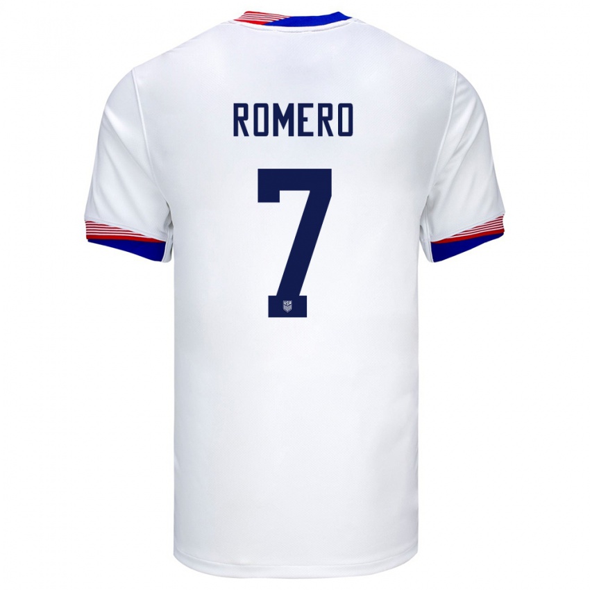 Hombre Camiseta Estados Unidos Brian Romero #7 Blanco 1ª Equipación 24-26 La Camisa México