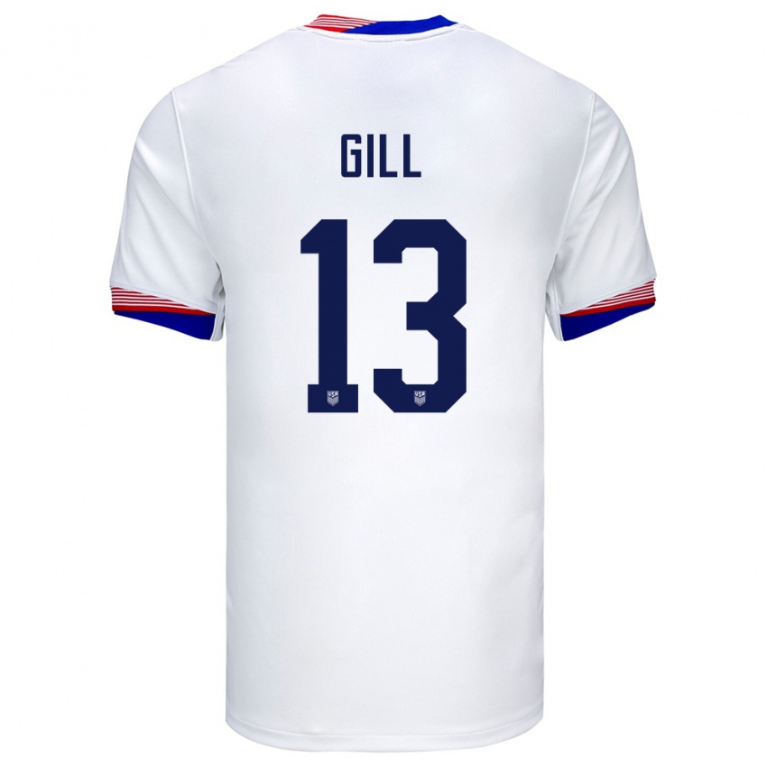 Hombre Camiseta Estados Unidos Adrian Gill #13 Blanco 1ª Equipación 24-26 La Camisa México