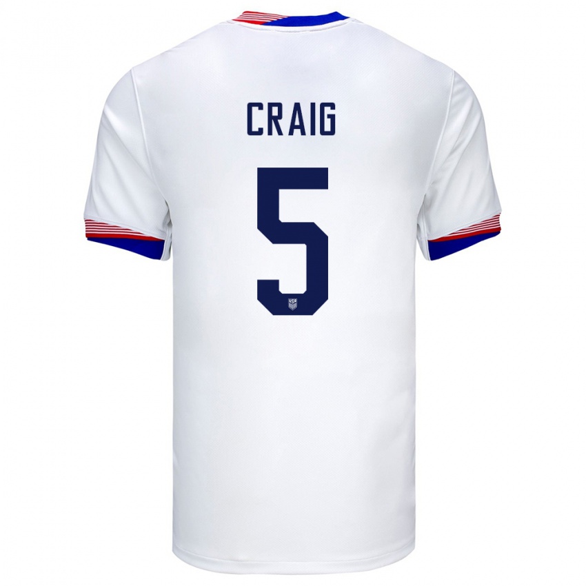 Hombre Camiseta Estados Unidos Brandan Craig #5 Blanco 1ª Equipación 24-26 La Camisa México