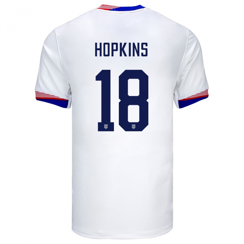 Hombre Camiseta Estados Unidos Jackson Hopkins #18 Blanco 1ª Equipación 24-26 La Camisa México