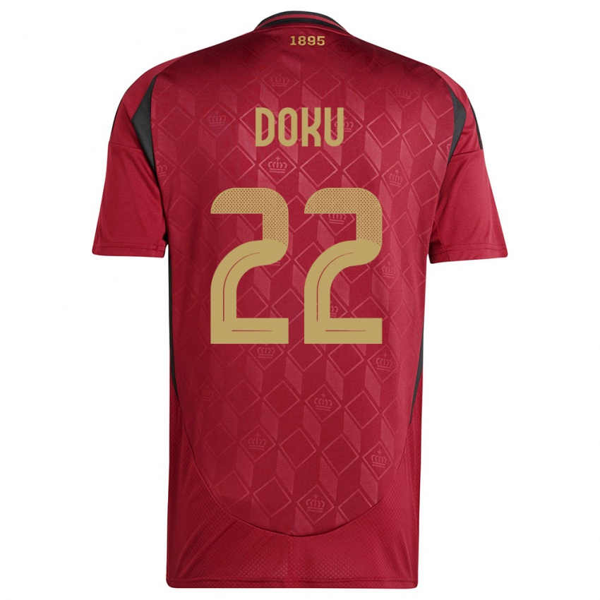 Hombre Camiseta Bélgica Jeremy Doku #22 Borgoña 1ª Equipación 24-26 La Camisa México