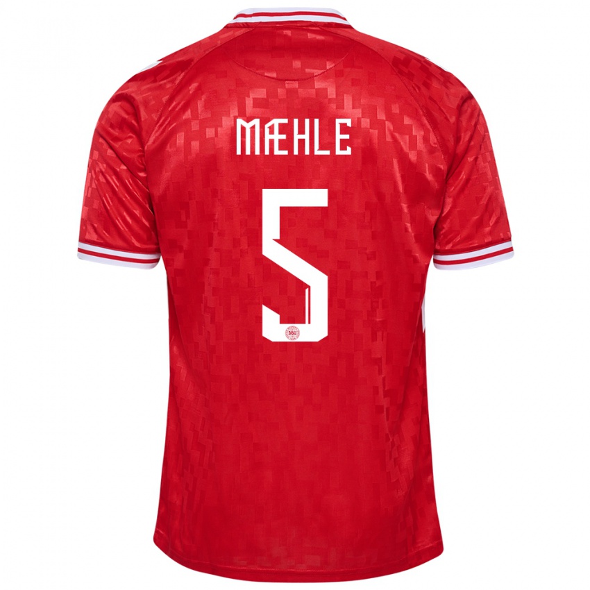 Hombre Camiseta Dinamarca Joakim Maehle #5 Rojo 1ª Equipación 24-26 La Camisa México