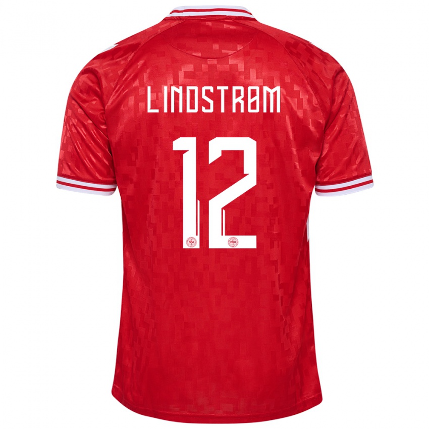 Hombre Camiseta Dinamarca Jesper Lindstrom #12 Rojo 1ª Equipación 24-26 La Camisa México