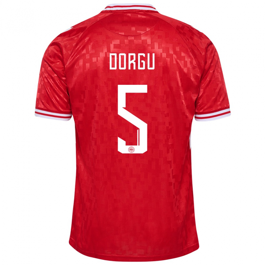 Hombre Camiseta Dinamarca Patrick Dorgu #5 Rojo 1ª Equipación 24-26 La Camisa México