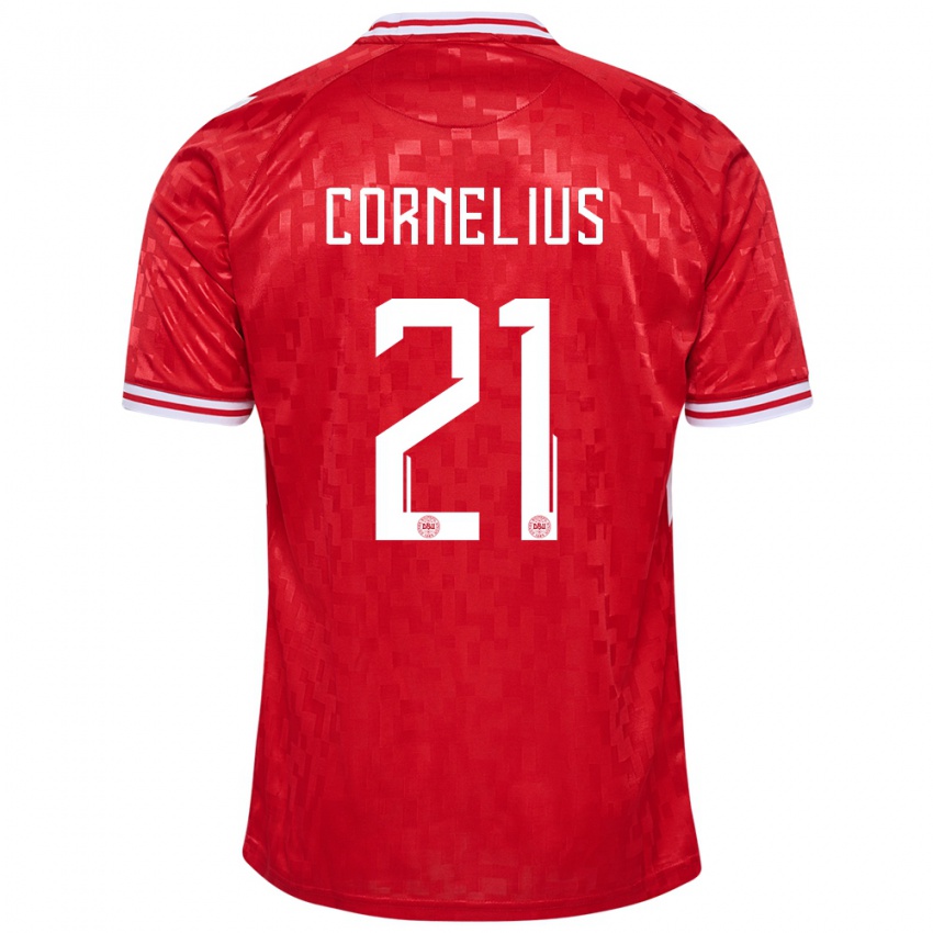 Hombre Camiseta Dinamarca Andreas Cornelius #21 Rojo 1ª Equipación 24-26 La Camisa México